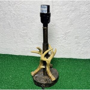 Mossy Oak Rustic Deer Antler Accent Lamp Dark Brown tree stump base Tested Works